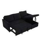 Loveseat Sofa with Chaise Lounge L-Shaped Modular Convertible Sofa with Storage Chaise, Corduroy Tufted Upholstered Sleeper Sectional Sofa,Pull Out Sleep Couch Bed and Reclining Backrest-Black - Grand Goldman Shop