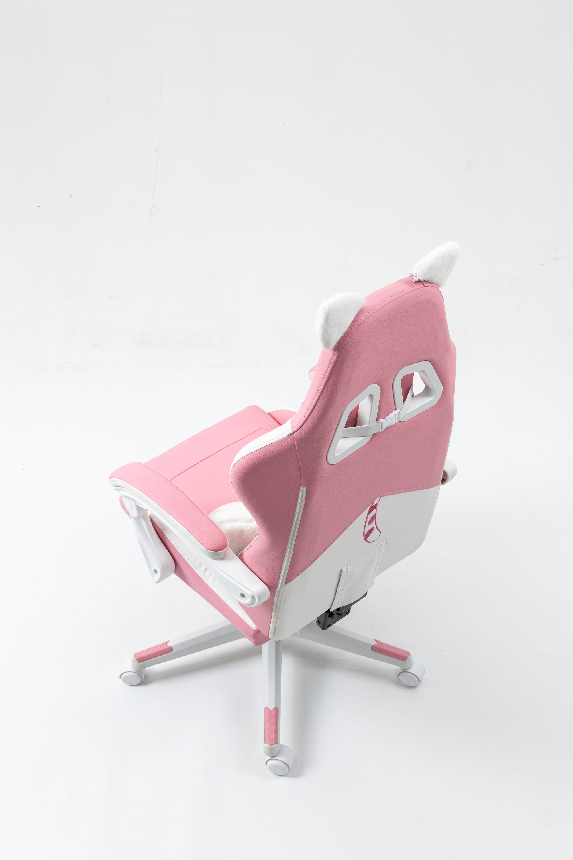 Cat Ears Pink Gaming Chair - Pink PU Leather Ergonomic Reclining Office Chair with Footrest, 310lb Capacity, 6-Position Recli