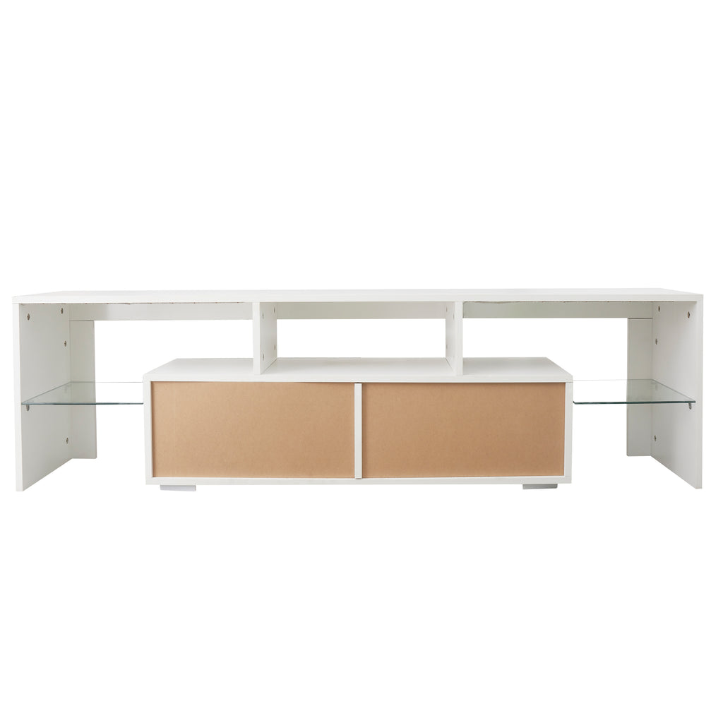Modern White TV Stand, 20 Colors LED TV Stand w/Remote Control Lights - Grand Goldman Shop