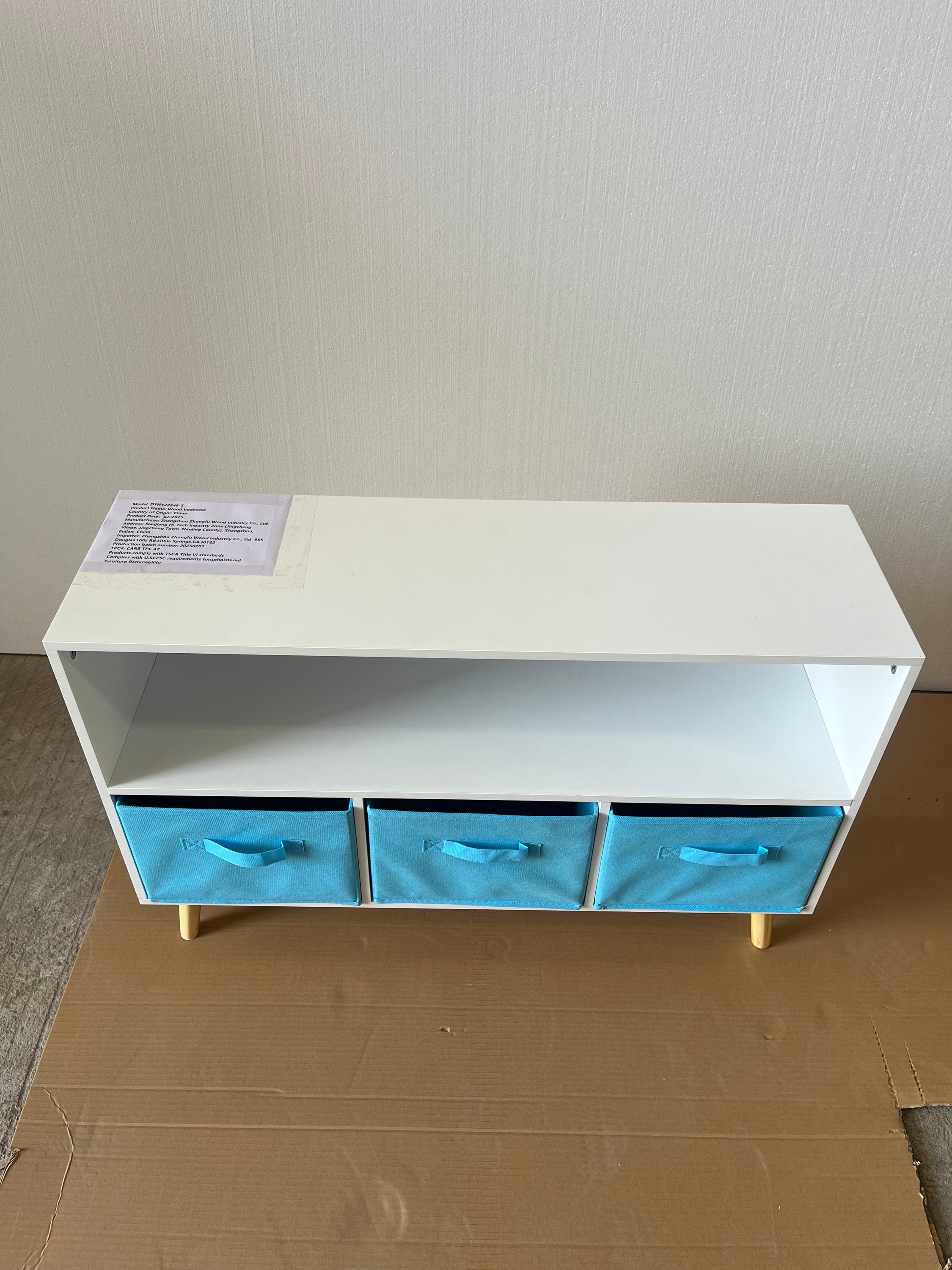 Kids bookcase with Collapsible Fabric Drawers, Children's Book Display, Toy Storage Cabinet Organizer, White/Blue - Grand Gol