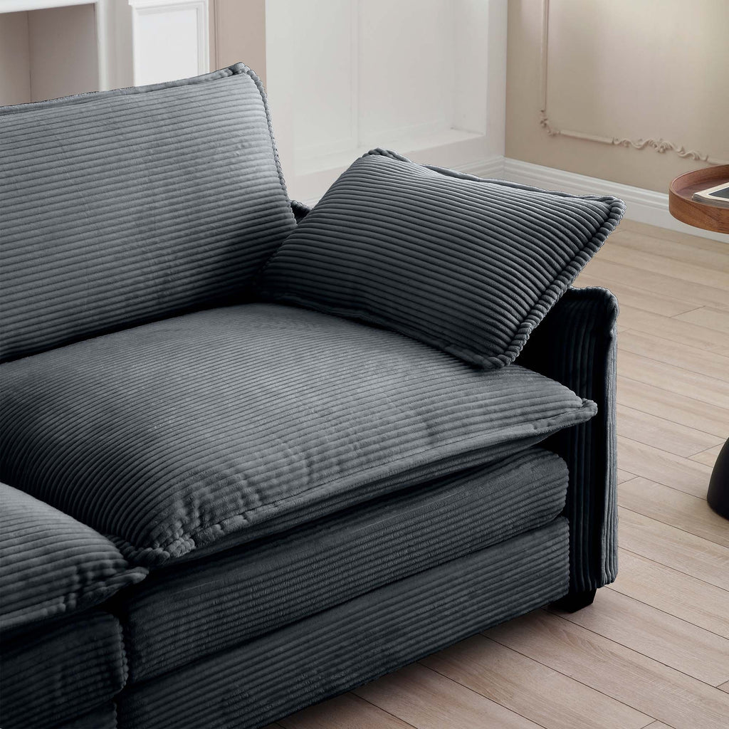 Ottoman Footstool in Corduroy Fabric, Can be Used with 2 Seater Sofas, 3 Seater Sofas and 4 Seater Sofas,Grey Corduroy Fabric - Grand Goldman Shop