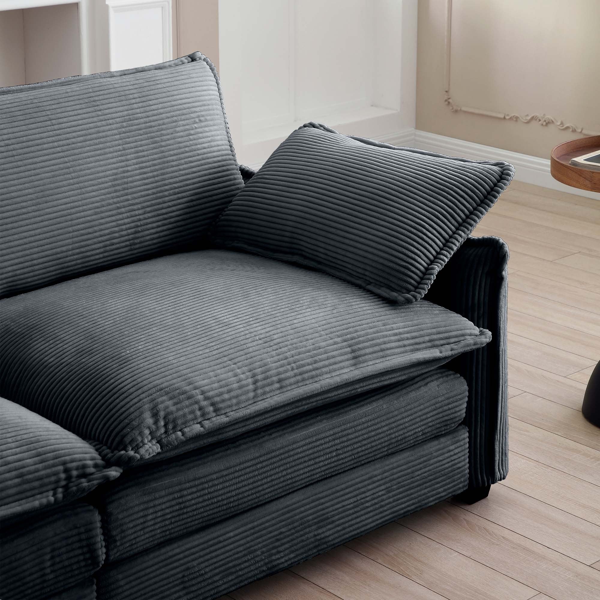 Ottoman Footstool in Corduroy Fabric, Can be Used with 2 Seater Sofas, 3 Seater Sofas and 4 Seater Sofas,Grey Corduroy Fabric - Grand Goldman Shop