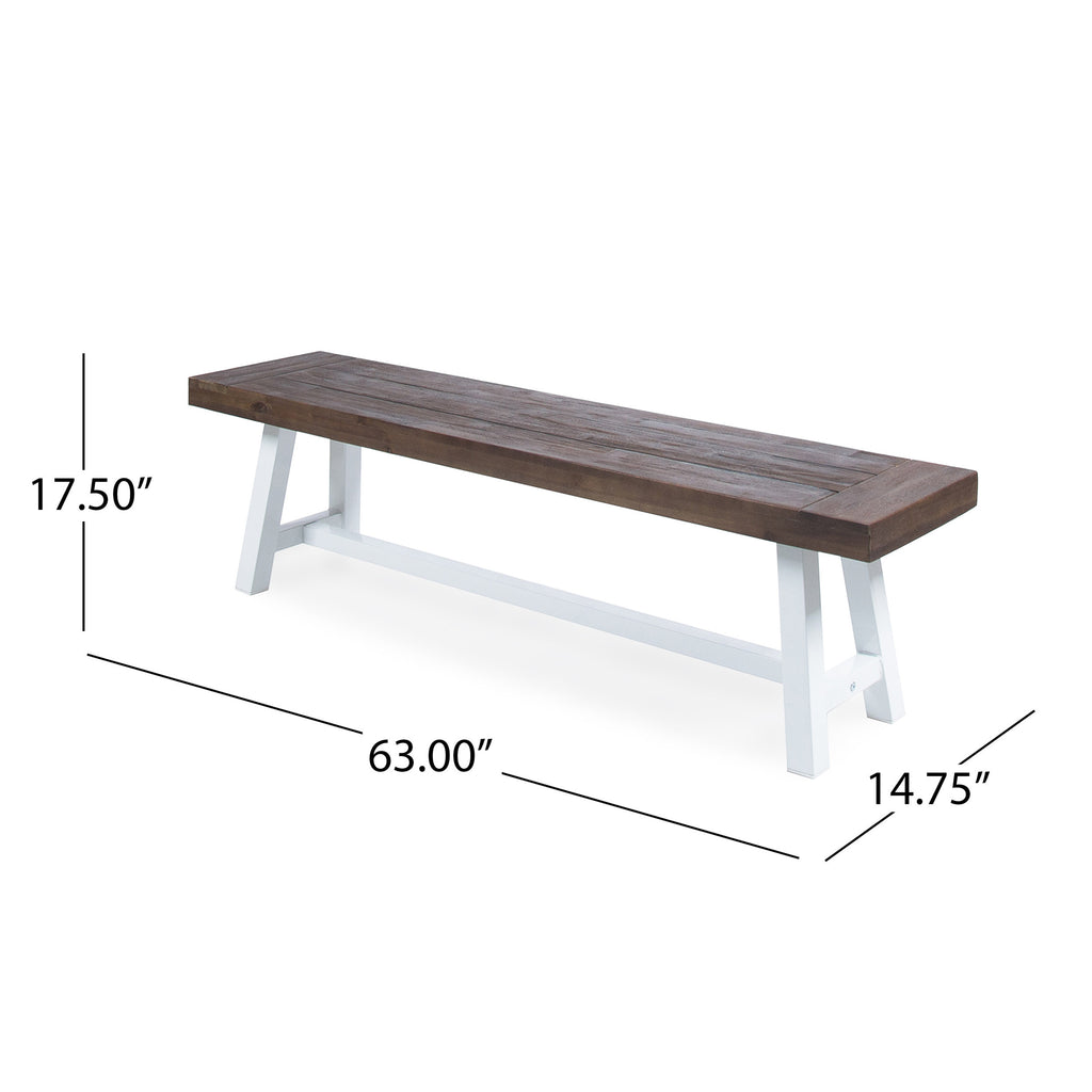 Tranquilizer Outdoor Acacia Wood Bench with Slat Panel Design, Dark Brown and White - Grand Goldman Shop