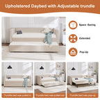 Beige velvet daybed, sturdy wooden bed frame, modern diamond grid pull-out design, perfect for bedroom, living room furniture - Grand Goldman Shop