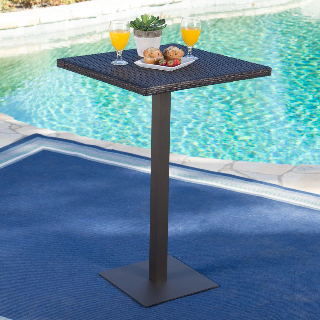Outdoor 26' x 26' Square PE Rattan Bar Table with Iron Frame, Multibrown - Grand Goldman Shop