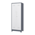 Heavy Duty Grey Metal Storage Cabinet with Locking Doors, Hanging Rod & Shelves, 65' H Broom Closet for Garage or Basement - 