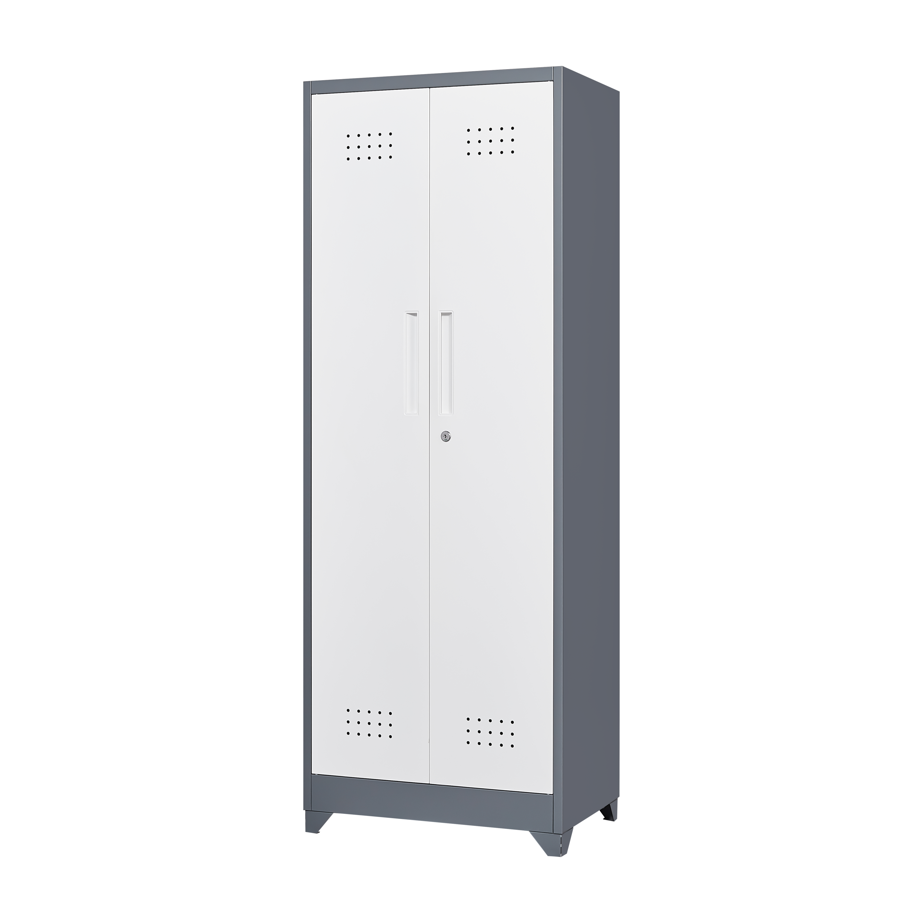 Heavy Duty Grey Metal Storage Cabinet with Locking Doors, Hanging Rod & Shelves, 65' H Broom Closet for Garage or Basement - 