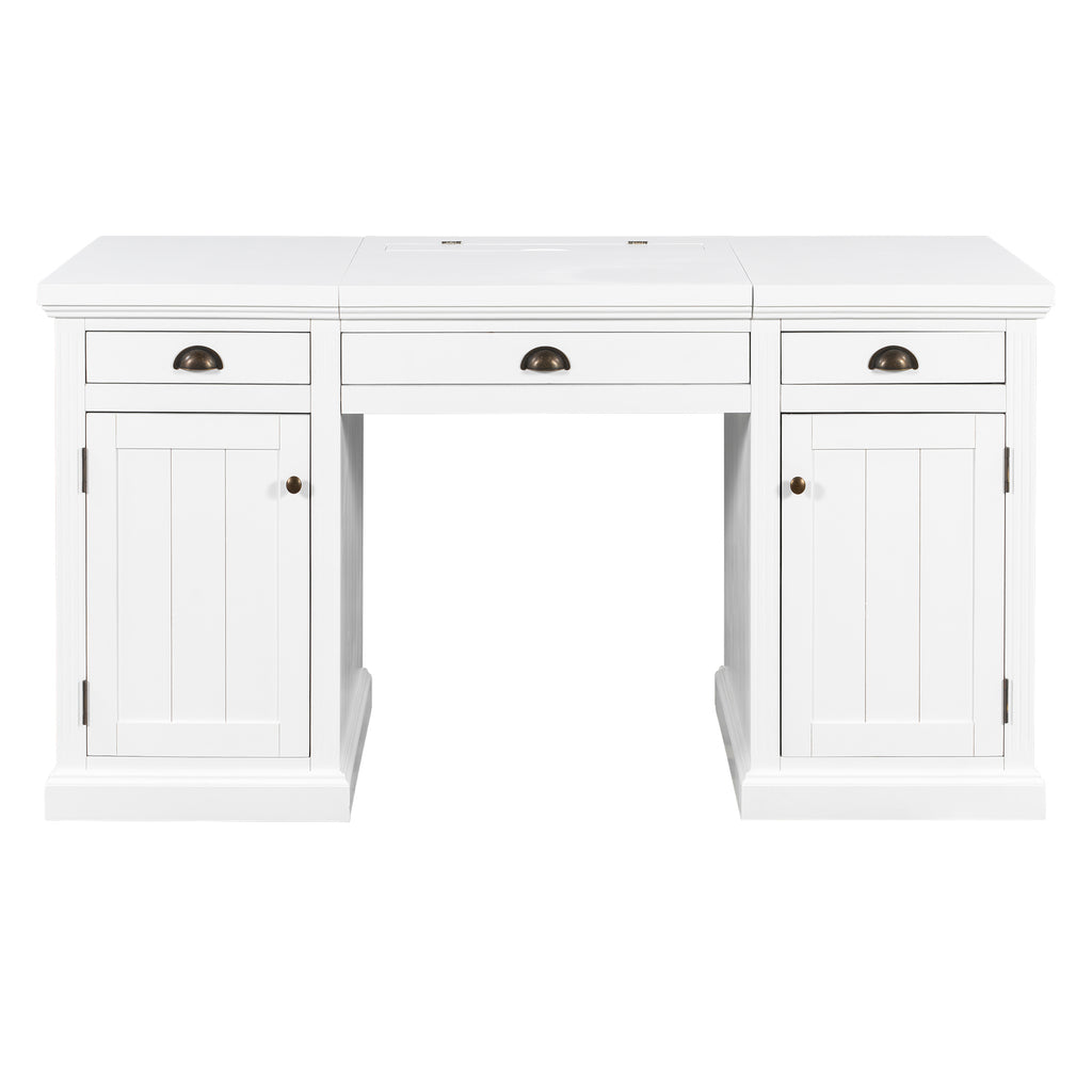 67' Modern Executive Desk,Computer Desk with 2 Wooden Doors Storage Cabinet and 3 Drawers, Rectangle Home Office Desk  ,Readi