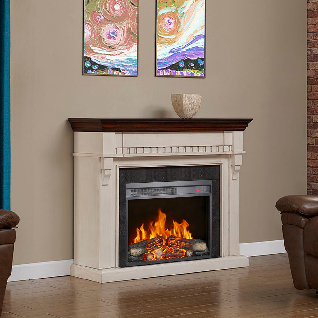 23 inch electric fireplace insert, ultra thin heater with log set & realistic flame, remote control with timer, overheating protection - Grand Goldman Shop