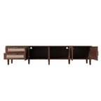 Modern 86 inch TV Stand for TVs up to 90 inches, Dark Brown Rattan Design with App-Controlled LED Lights, 2 Drawers & Glass Door Storage, MDF and Solid Wood Media Console - Grand Goldman Shop