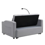 Modern Velvet Loveseat Futon Sofa Couch with Pullout Bed, Adjustable Backrest, Toss Pillows, Light Gray - Grand Goldman Shop