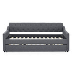 Twin Size Upholstered Daybed with Trundle and USB Charging, Dark Gray Linen - Grand Goldman Shop