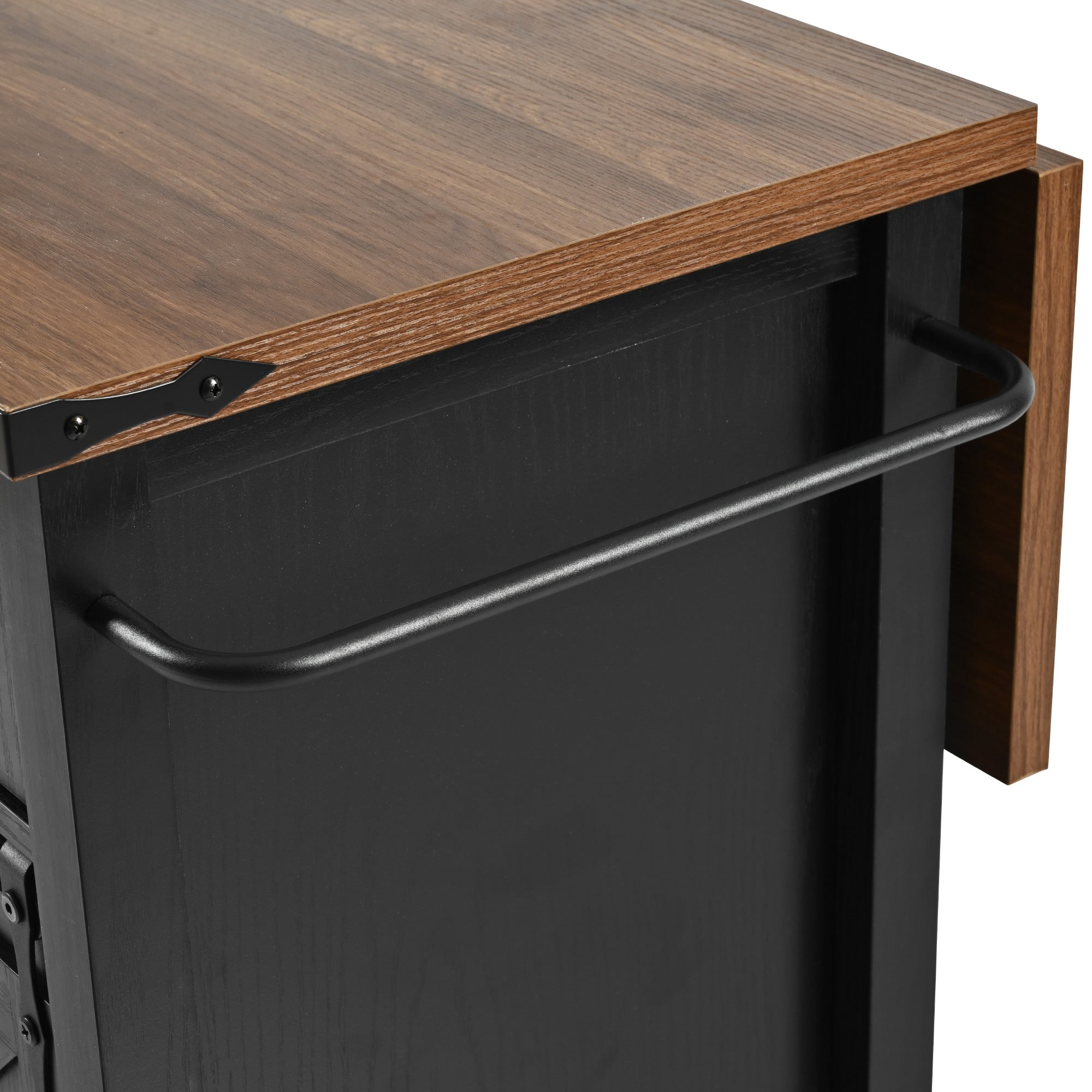 K&K 53.7' Farmhouse Kitchen Island with Power Outlet, 2 Sliding Barn Door Kitchen Storage Island with Drop Leaf, Spice Rack Rolling Kitchen Cart on Wheels, for Home, Kitchen and Dining Room, Black - Grand Goldman Shop