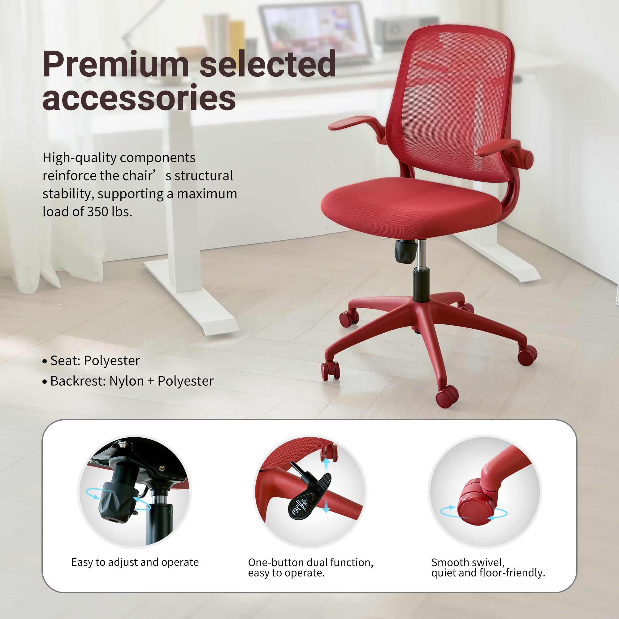 Ergonomic Color Office Chair 350LBS, Home Office, Mesh Back, Integrated Molded Foam, Comfortable Sitting, Flipping Armrest, F
