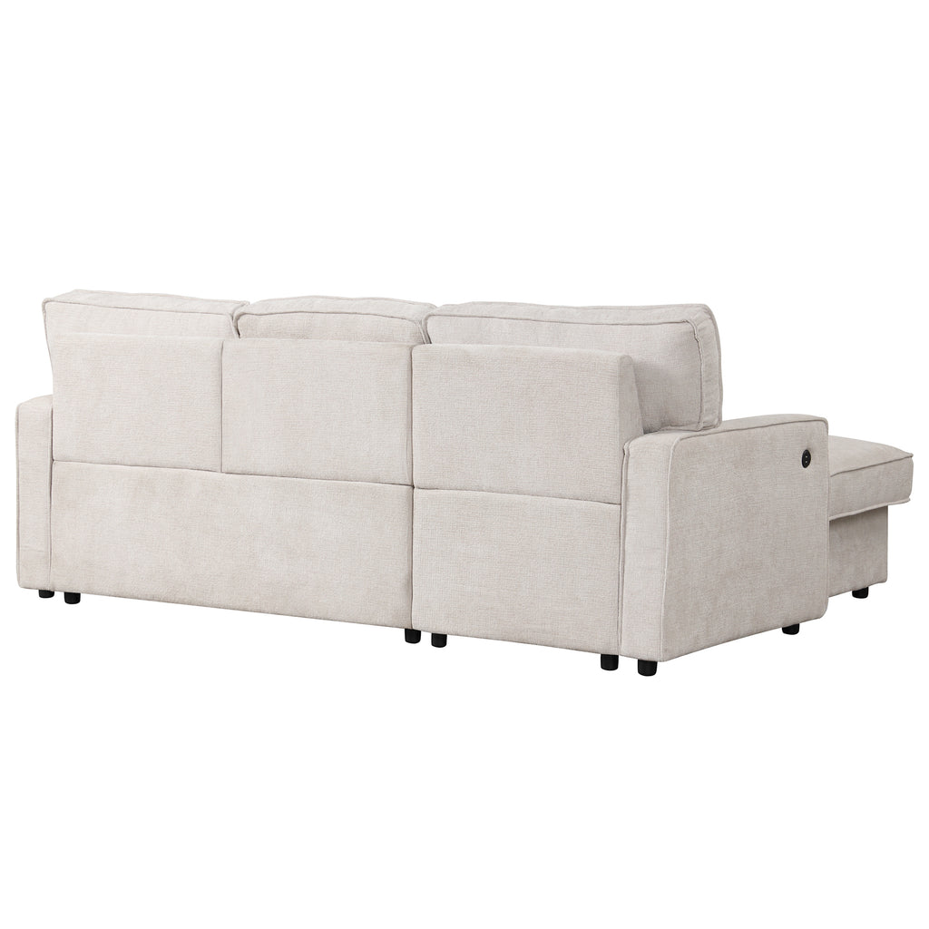 U_STYLE Upholstery Sleeper Sectional Sofa with Storage Space, USB port, 2 cup holders on Back Cushions(same sku; WY000335AAA) - Grand Goldman Shop