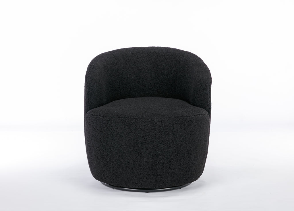 Teddy Fabric Swivel Accent Armchair Barrel Chair With Black Powder Coating Metal Ring,Black - Grand Goldman Shop