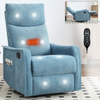 Heat Massage Manual Recliner Chair with Rocker and Swivel in Fabric for Living Room, Blue - Grand Goldman Shop