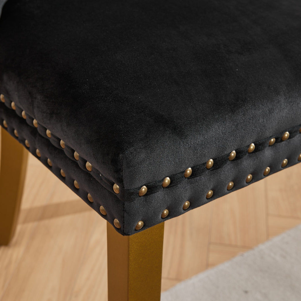 Mid-Century Modern Chairs with Lion Head Pull Ring,High-end Tufted Solid Wood Contemporary Velvet Upholstered Dining Chair with Golden Wooden Legs Nailhead Trim 2-Pcs Set,Black,SW1201BK - Grand Goldman Shop