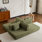 Convertible Sleeper Sofa Bed with Cylindrical Pillow, Corduroy Folding Mattress Couch with Fixed-Shape Frame, Floor Sofa Lounge Couch for Living Room Bedroom (Green) - Grand Goldman Shop