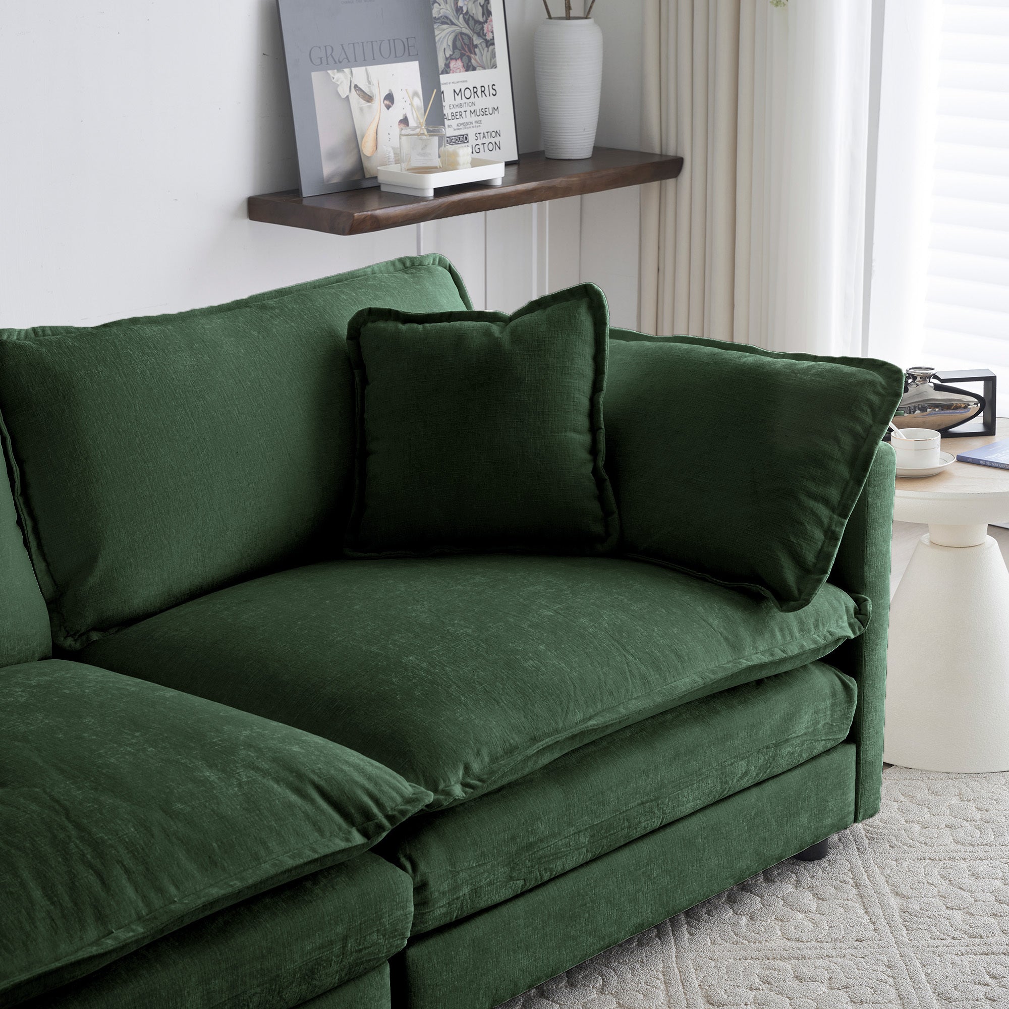 Chenille Fabric Ottomans Footrest to Combine with 2 Seater Sofa, 3 Seater Sofa and 4 Seater Sofa, Green Chenille - Grand Goldman Shop