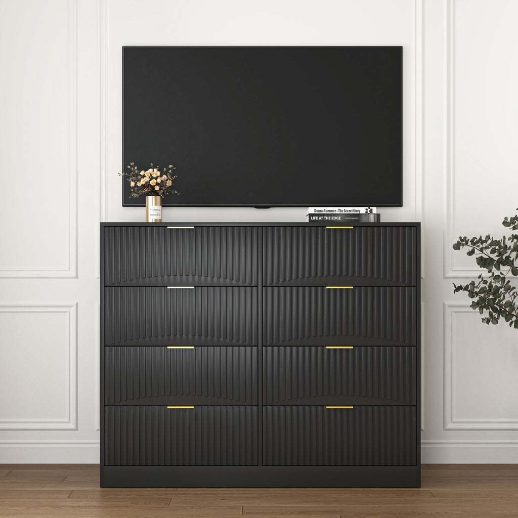 Modern 8 Drawers Dresser Chests for Bedroom,47.2' Wide Wood Chest of Drawers with Gold Metal Handle,Drawer Organizer for Bedroom,Living Room,Hallway and Entryway,Black - Grand Goldman Shop