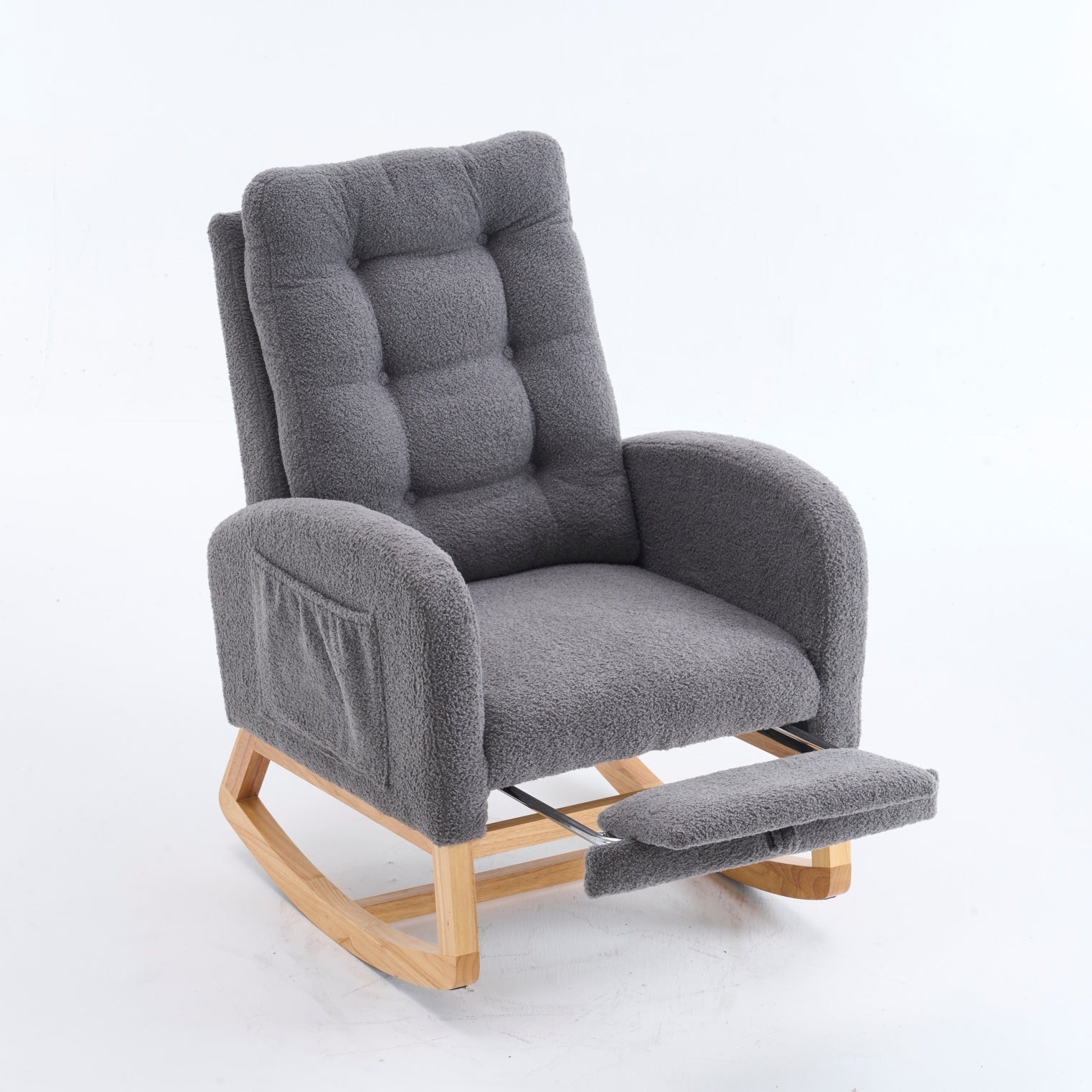LY-5104 Dark Gray  Accent Rocking  Chair with  Footrest High Back Rubber Wood Rocking Legs Bedroom Living Space   26.77D X 38.36W X 39.76H Inch - Grand Goldman Shop
