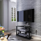 Modern Black Multi-function TV Stand with Height Adjustable Swivel Bracket and 3-Tier Tempered Glass - Grand Goldman Shop