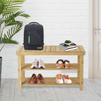 Hofitlead 27.5' Shoe Rack Solid Wood Shoe Bench, 3-Tier Shoe Organizer for Entryway Hallway(Light Brown) - Grand Goldman Shop
