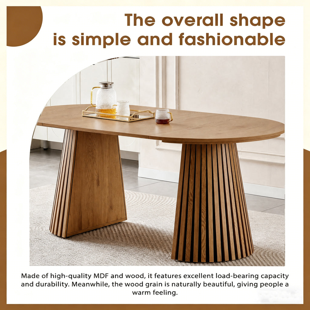 Wooden Dining Table, Flexible and Extendable, Multi-functional and Space-saving, Fashionable Oval Design and Slatted Table Legs, Tea Table or Office Desk, Beautiful and Practical - Grand Goldman Shop