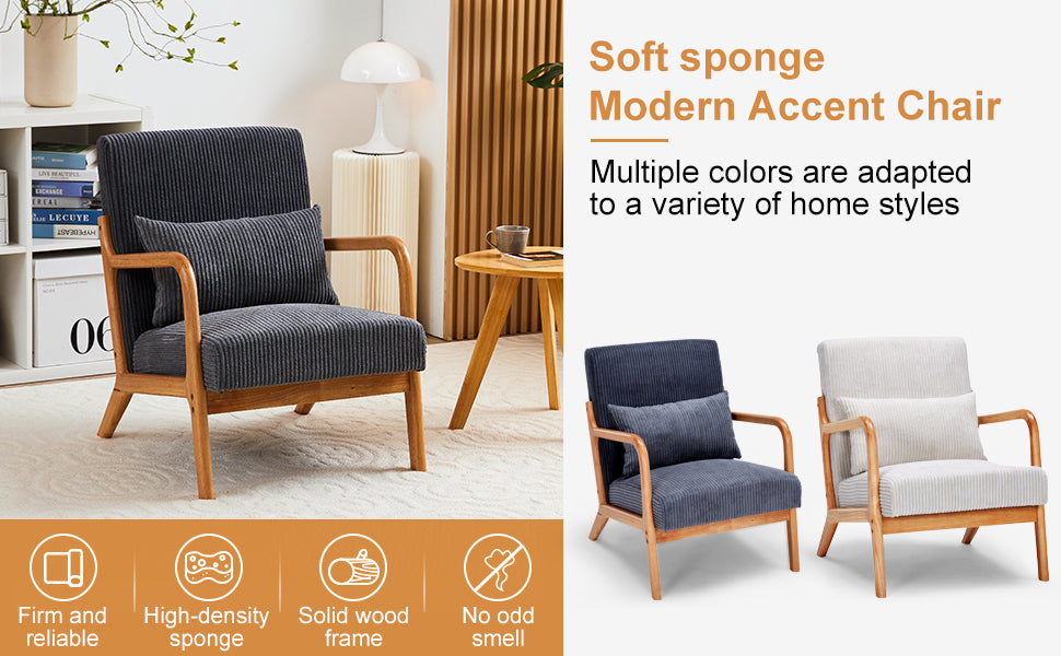 Mid-Century Modern Accent Chair with Pillow Upholstered Arm Chair in Beige Polyester and Solid Wood Frame (beige) - Grand Goldman Shop