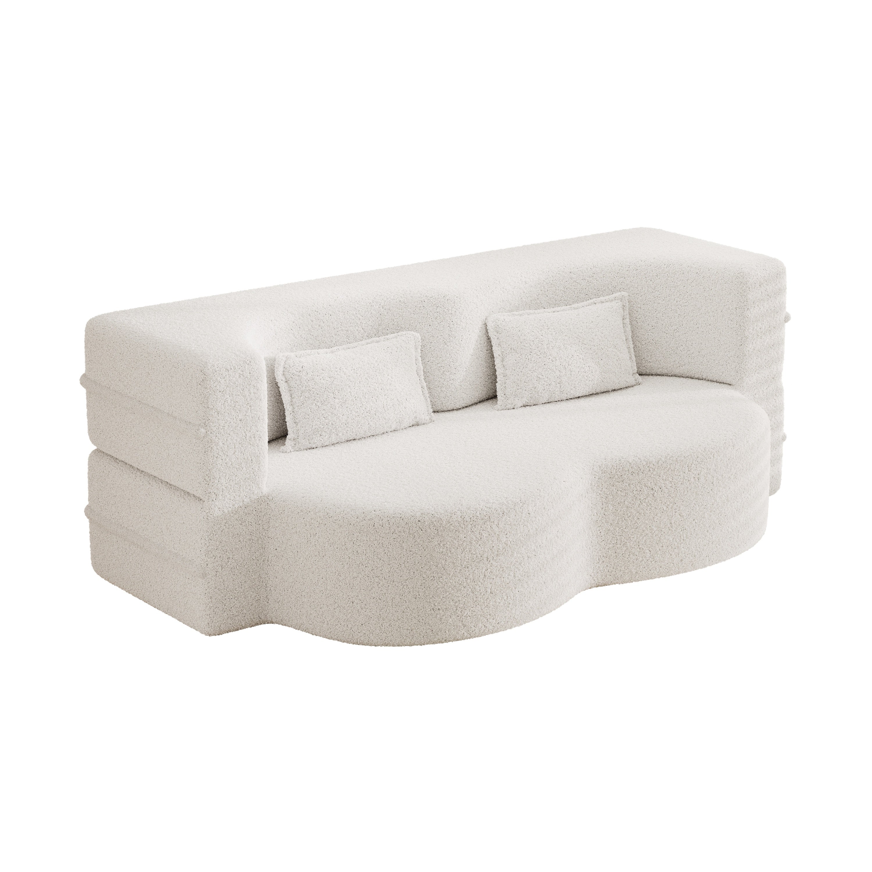Modern Floor Sofa with 2 Pillows,Convertible Teddy Fabric Foam Filled Sleeper Sofa Bed,15 ' Full Size Folding Mattress for Living Room,Guest Bed,Playroom,no assembly required,Beige - Grand Goldman Shop