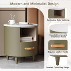 Contemporary & Modern Round Nightstand with Storage Drawer, Sofa End Table with Open Storage Shelf, Bedside Table with Curved Design for Living Room & Bedroom, Easy Assembly, Green - Grand Goldman Shop