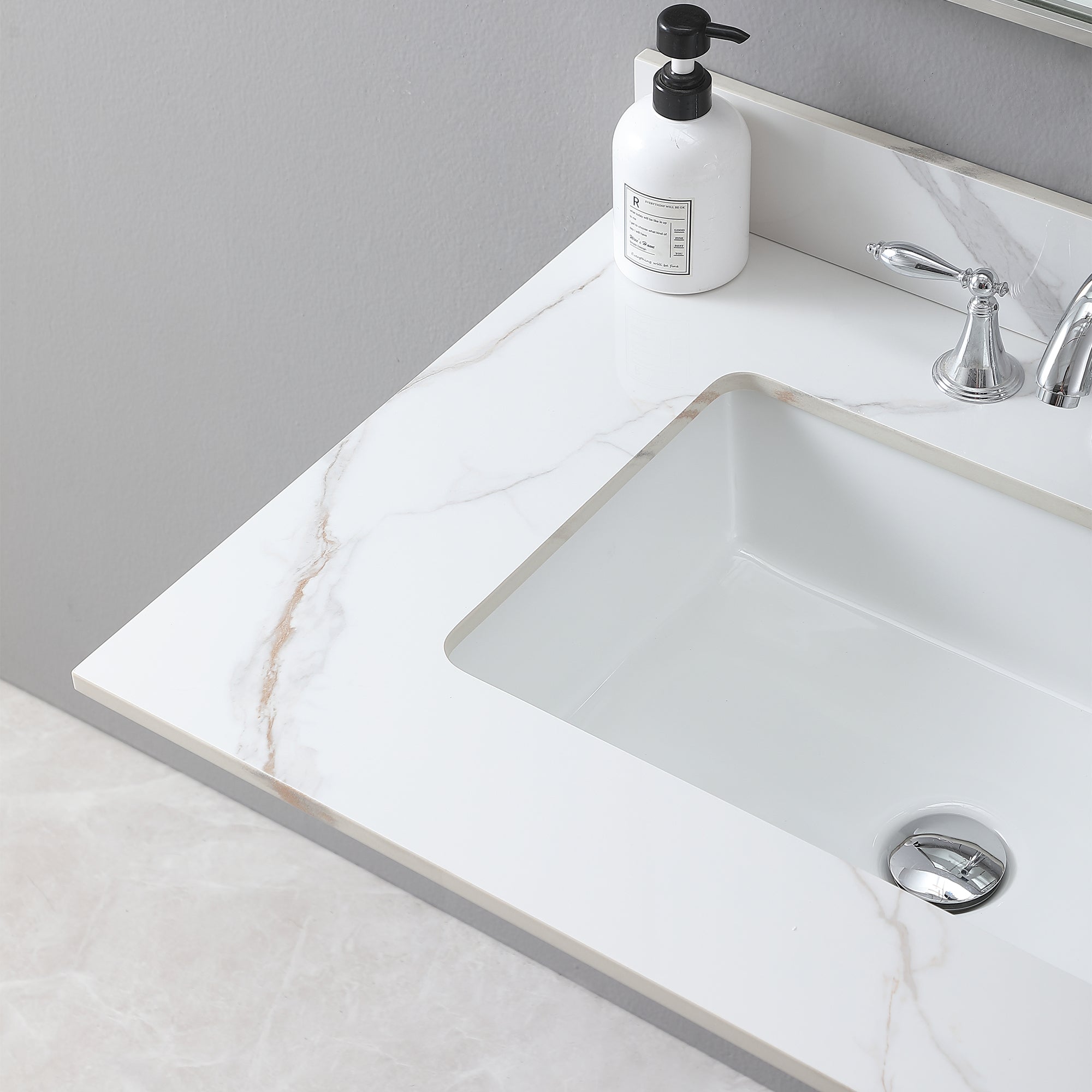 Montary 31inch bathroom vanity top stone carrara gold  new style tops with rectangle undermount ceramic sink  and back splash with 3 faucet hole  for bathrom cabinet - Grand Goldman Shop