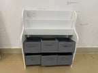 Kids Bookshelf with 6 Fabric Storage Bins, Multi-Functional Children's Bookcase and Toy Organizer, Front-Facing Display Shelf