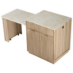 K&K 82.6' Fluted Kitchen Island with Extendable Dining Table for 4-6, Island Table for Kitchen with Power Outlet, Kitchen Table with Double-Side Storage, 2 Drawers 2 Side Open Shelves, Natural - Grand Goldman Shop