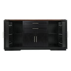 Black Farmhouse Barn Door Storage Cabinet with 2 Drawers & Door Rack, Adjustable Shelves, MDF Construction, 63.11' L x 15.75' W x 32.09' H - Grand Goldman Shop