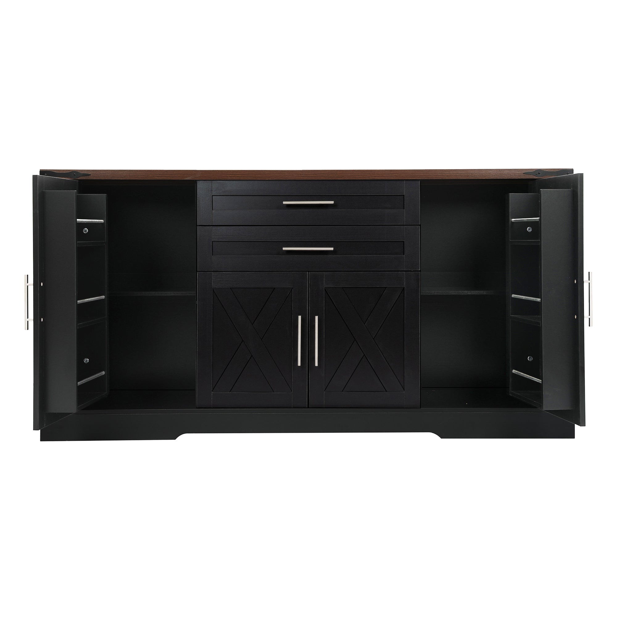 Black Farmhouse Barn Door Storage Cabinet with 2 Drawers & Door Rack, Adjustable Shelves, MDF Construction, 63.11' L x 15.75' W x 32.09' H - Grand Goldman Shop