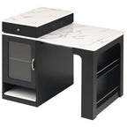 K&K 59.5' Kitchen Island with Extendable Dining Table, Kitchen Storage Table with Double-sided Storage, Kitchen Island with 2 Drawers, Power Outlet, Side Open Shelves, for Kitchen, Dining Room, Black - Grand Goldman Shop