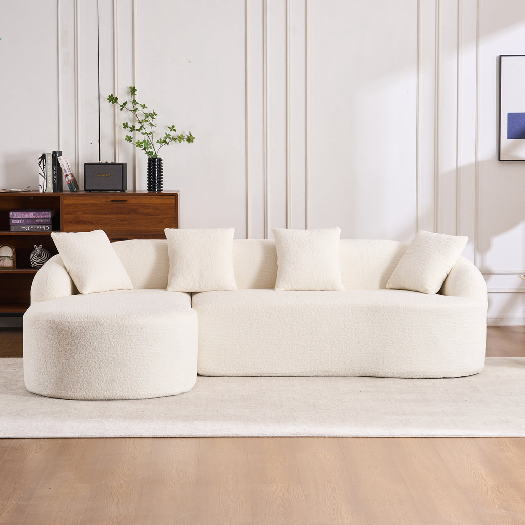 Boneless L-Shape Sectional Sofa with Curved Chaise,White Modular Chenille Compression Couch,30D High-Density Foam,Minimalist Modular Couches Sleeper for Living Room Bedroom Apartment Lounge. - Grand Goldman Shop
