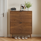 Medieval Modern Independent Shoe Cabinet with 2 Flip Drawers, Walnut MDF, 31.5-inch - Grand Goldman Shop