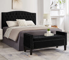 Upholstered Tufted Button Storage Bench with nails trim,Entryway Living Room Soft Padded Seat with Armrest,Bed Bench-Black - Grand Goldman Shop