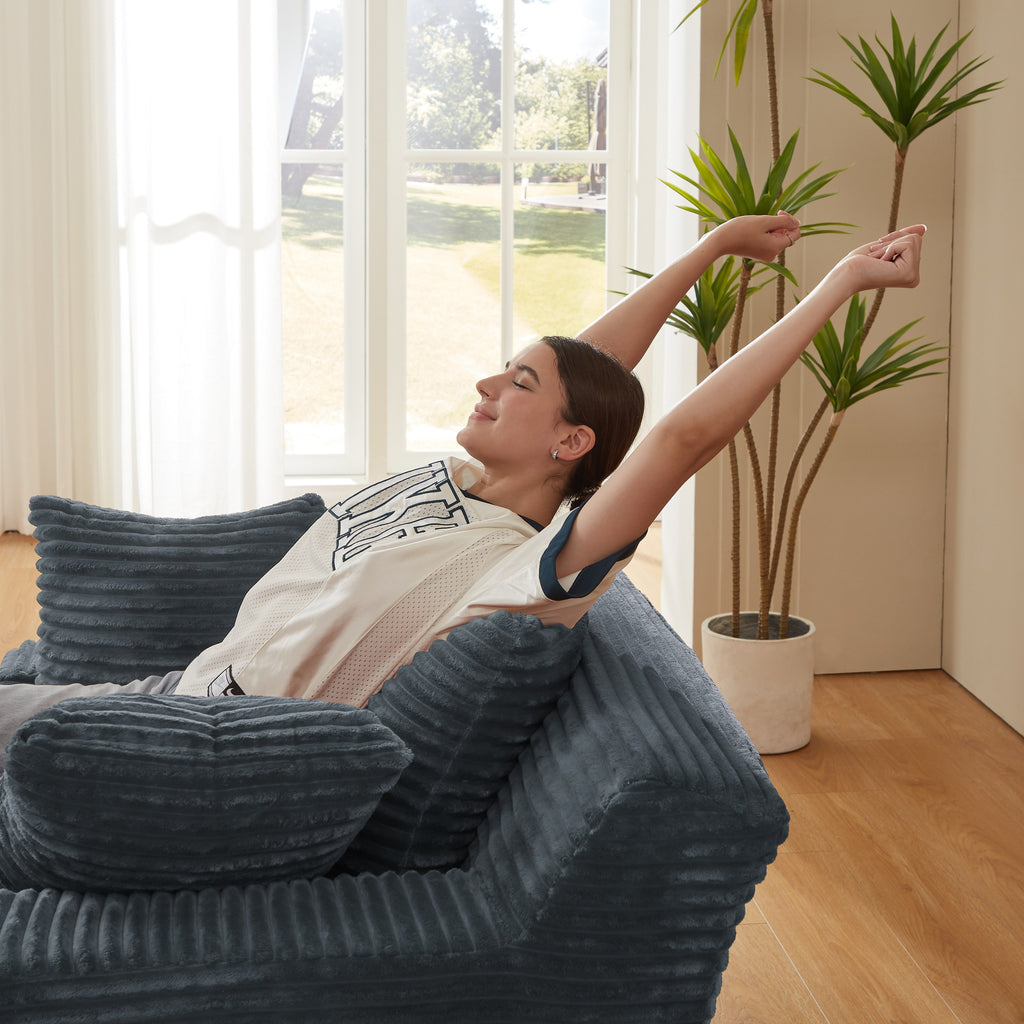 Oversized Chaise Lounge Chair Indoor, Corduroy Upholstered Modern Sofa Couch in Dark Grey, No Assembly Required, Comfy Sleeper Sofa for Living Room or Office - Grand Goldman Shop