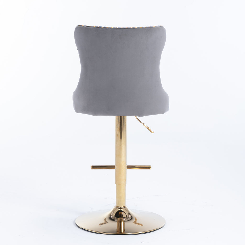 A&A Furniture,Golden Swivel Velvet Barstools Adjusatble Seat Height from 25-33 Inch, Modern Upholstered Bar Stools with Backs Comfortable Tufted for Home Pub and Kitchen Island（Gray,Set of 2） - Grand Goldman Shop