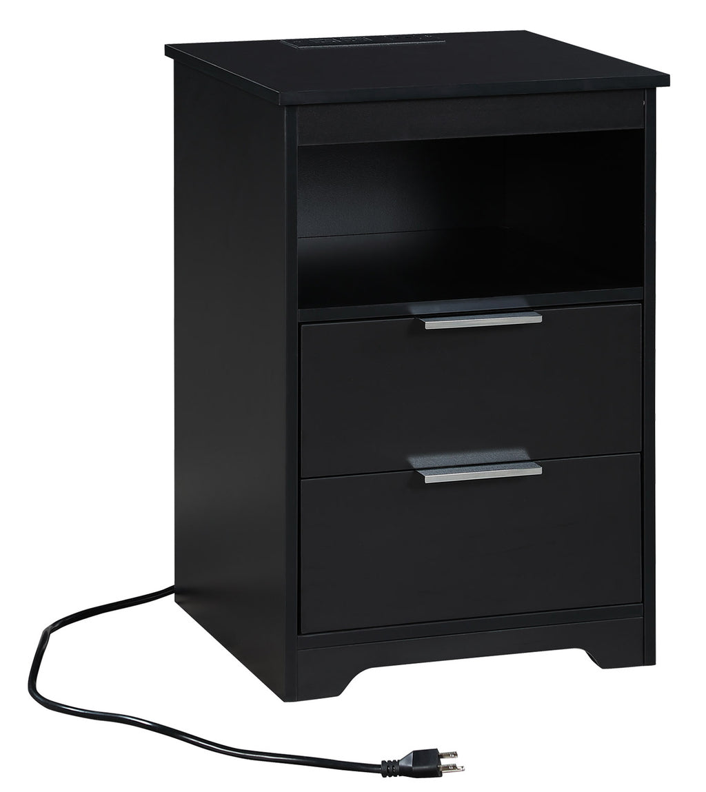 Nightstand with Charging Station,End Table with 2 Drawers,Wooden End Table with Drawer and Opening Shelf,Side Table for Bedroom, Black - Grand Goldman Shop