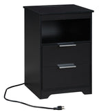 Nightstand with Charging Station,End Table with 2 Drawers,Wooden End Table with Drawer and Opening Shelf,Side Table for Bedroom, Black - Grand Goldman Shop