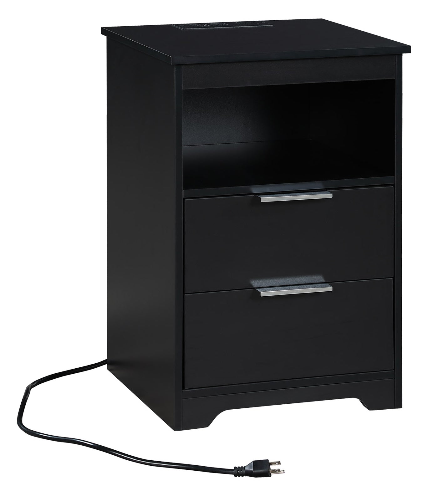 Nightstand with Charging Station,End Table with 2 Drawers,Wooden End Table with Drawer and Opening Shelf,Side Table for Bedroom, Black - Grand Goldman Shop