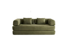 Convertible Sleeper Sofa Bed with Cylindrical Pillow, Corduroy Folding Mattress Couch with Fixed-Shape Frame, Floor Sofa Lounge Couch for Living Room Bedroom (Green) - Grand Goldman Shop