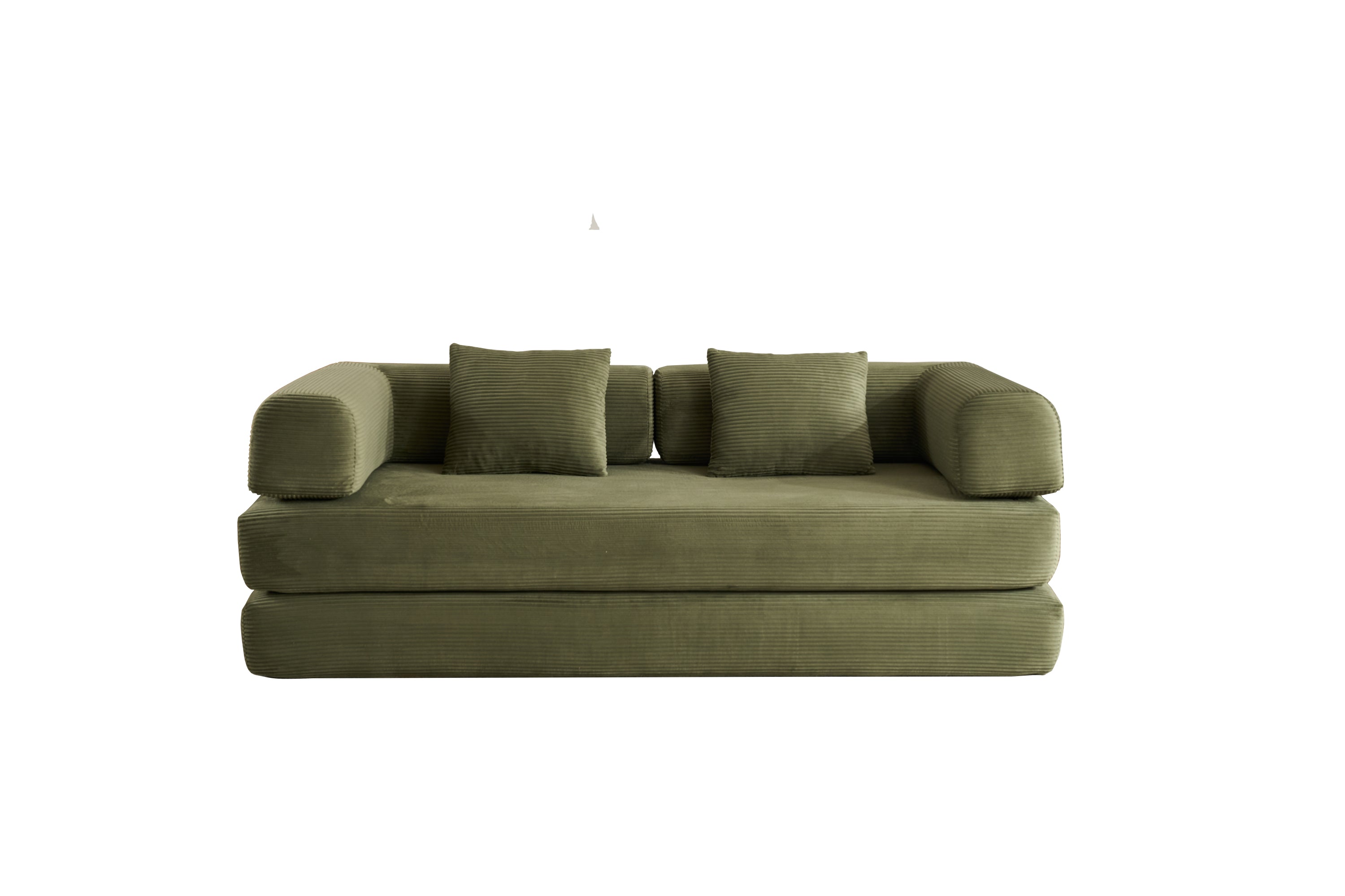Convertible Sleeper Sofa Bed with Cylindrical Pillow, Corduroy Folding Mattress Couch with Fixed-Shape Frame, Floor Sofa Lounge Couch for Living Room Bedroom (Green) - Grand Goldman Shop
