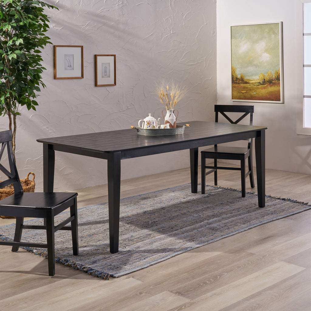 Farmhouse Charm Dining Table with Square Leg Black Solid Wood and MDF 76x35.5 inches - Grand Goldman Shop