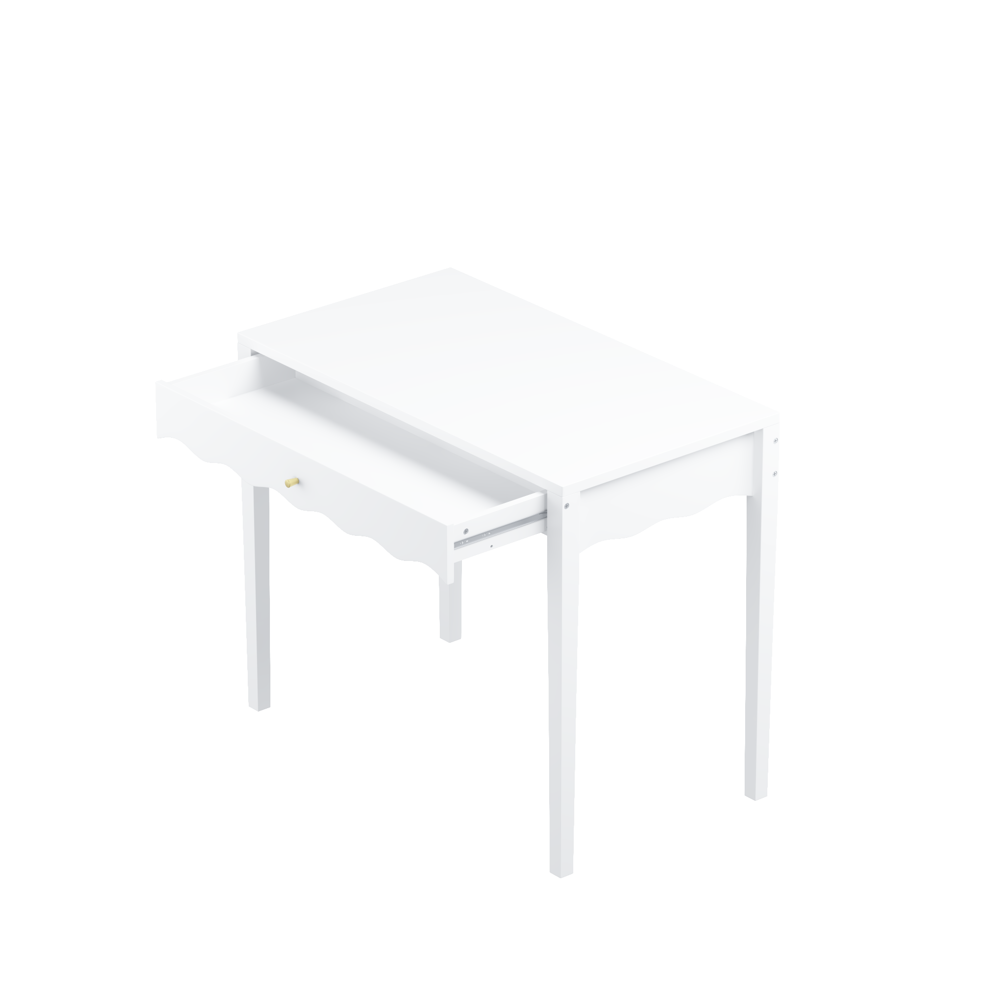 White 35.43' Vanity Desk with Drawer – Modern Makeup Table with Scalloped Front & Gold Knob, Compact Writing Desk with 4 Sturdy Legs for Bedroom, Small Home Office & Apartment Spaces - Grand Goldman Shop